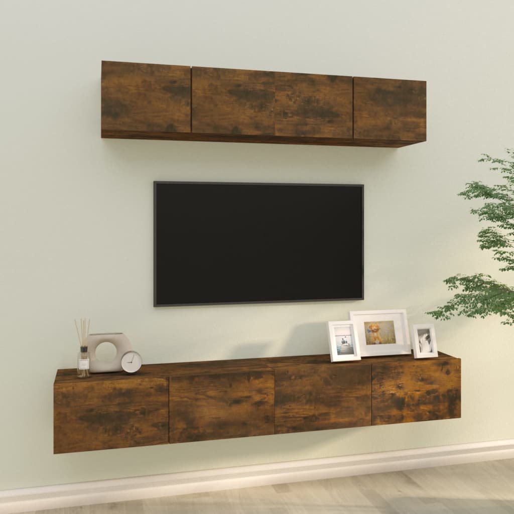 vidaXL Set de muebles de TV 4 pzas madera contrachapada roble ahumado