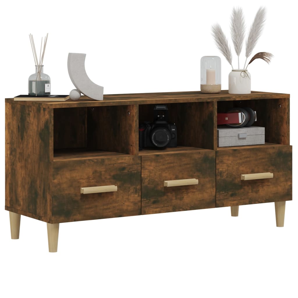 vidaXL Mueble de TV madera contrachapada roble ahumado 102x36x50 cm - Image 4