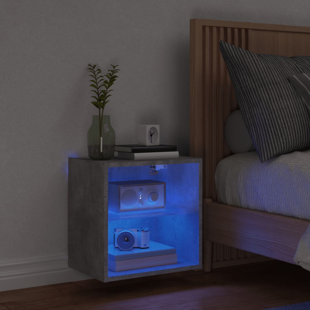 vidaXL Mesita de noche de pared con luces LED gris hormigón - Image 3