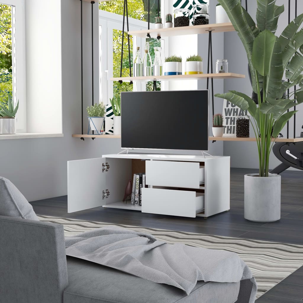 vidaXL Mueble para TV madera contrachapada blanco 80x34x36 cm - Image 3