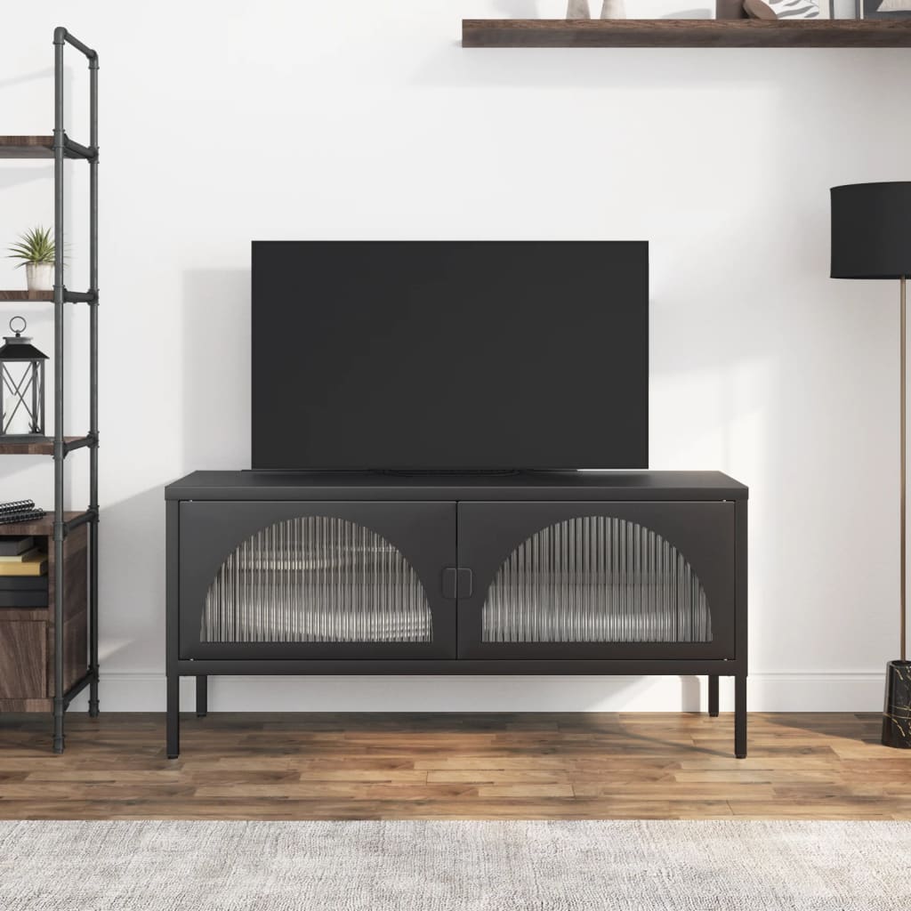 vidaXL Mueble de TV vidrio y acero negro 105x35x50 cm