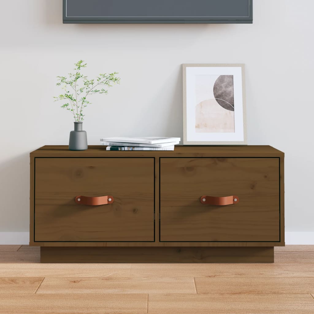 vidaXL Mueble de TV madera maciza de pino marrón miel 80x34x35 cm