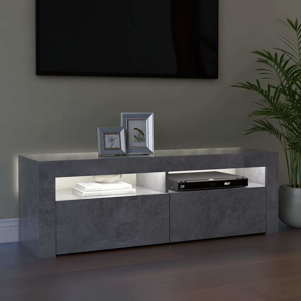 vidaXL Mueble de TV con luces LED gris hormigón 120x35x40 cm - Image 4