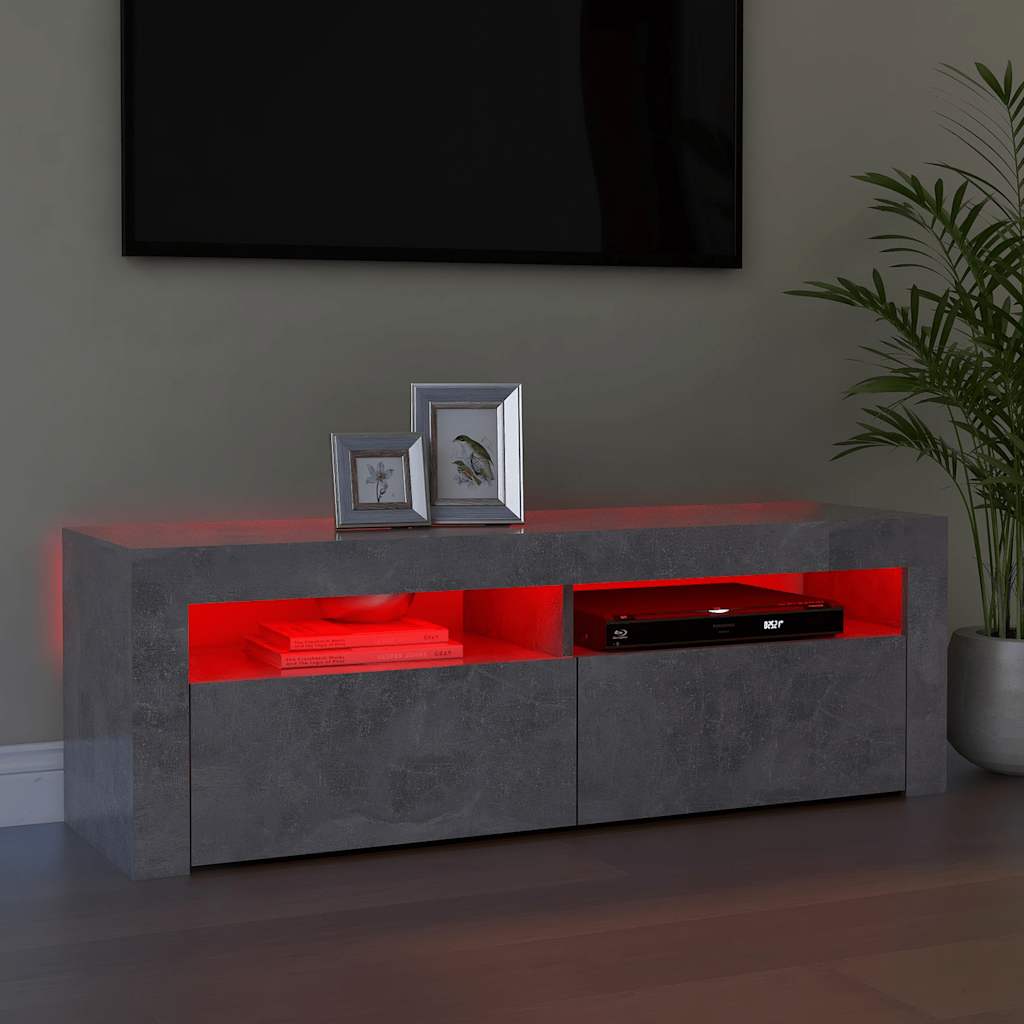 vidaXL Mueble de TV con luces LED gris hormigón 120x35x40 cm - Image 5