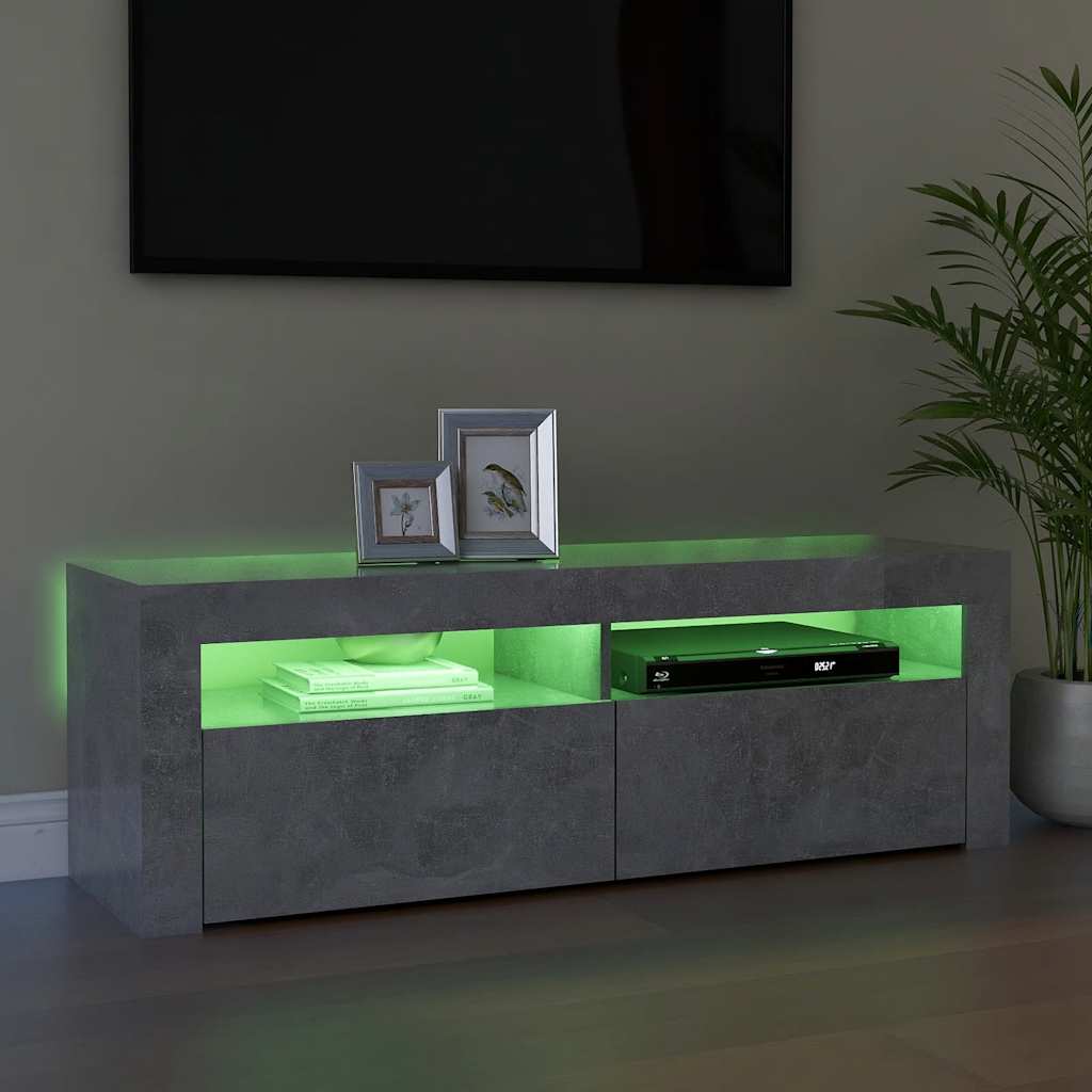 vidaXL Mueble de TV con luces LED gris hormigón 120x35x40 cm - Image 6