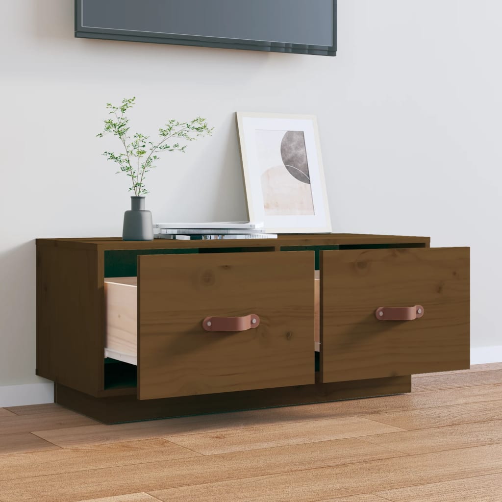 vidaXL Mueble de TV madera maciza de pino marrón miel 80x34x35 cm - Image 3