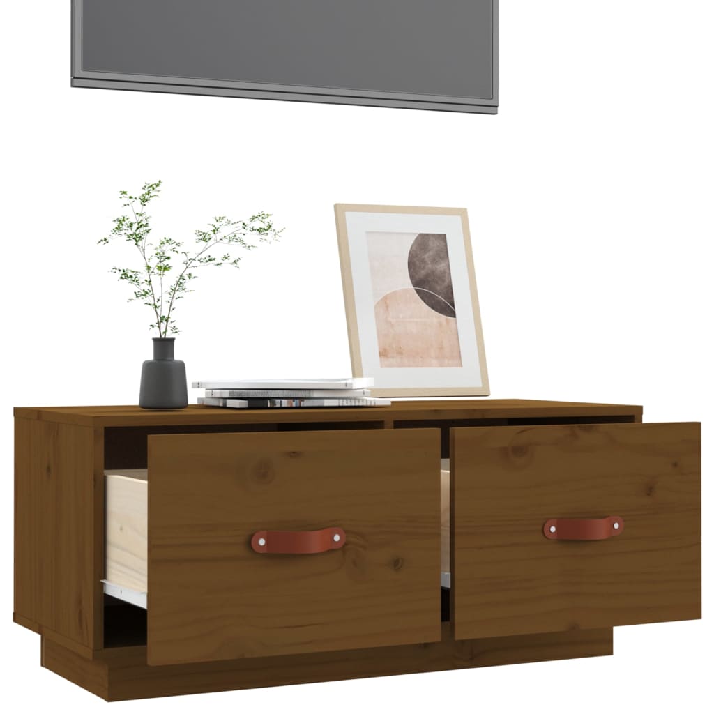 vidaXL Mueble de TV madera maciza de pino marrón miel 80x34x35 cm - Image 5