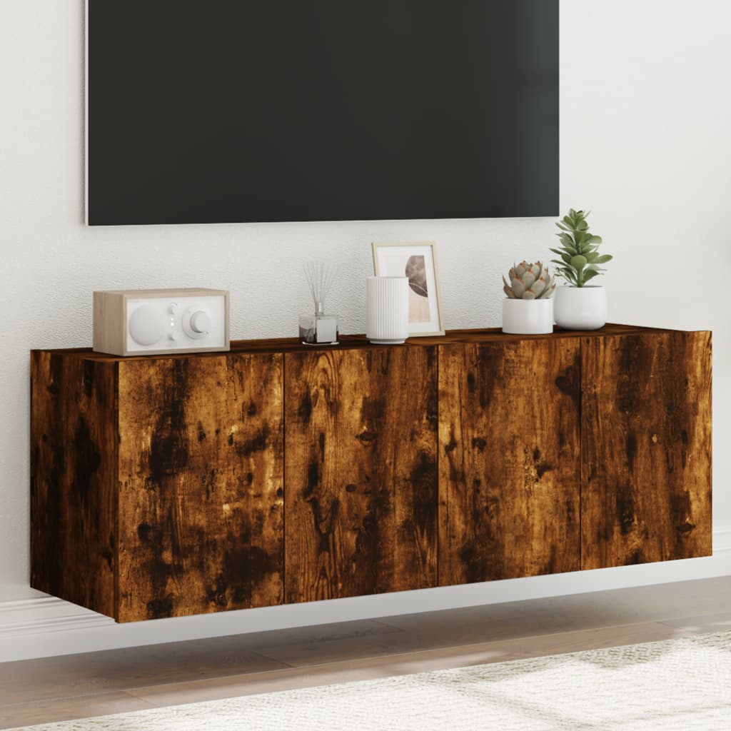 vidaXL Muebles TV de pared luces LED 2 uds roble ahumado 60x35x41 cm