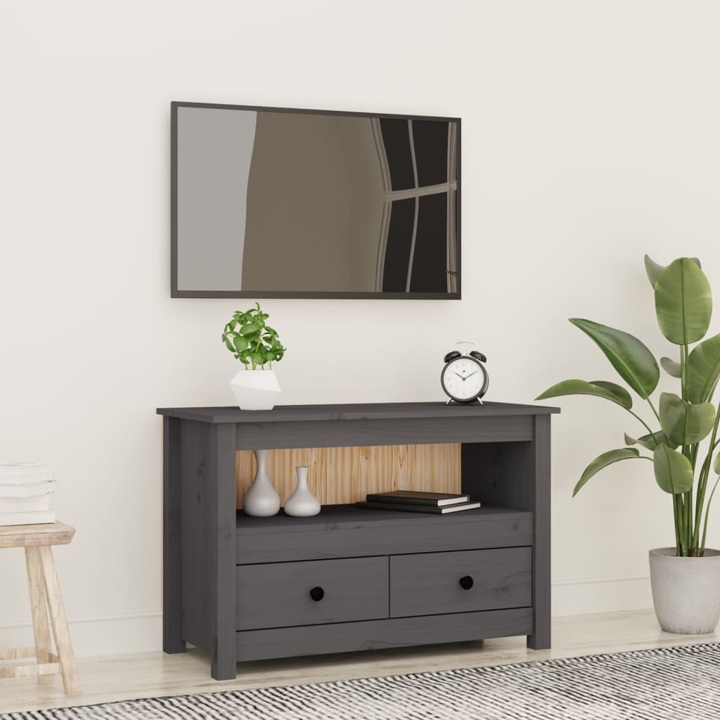 vidaXL Mueble de TV de madera maciza de pino gris 79x35x52 cm