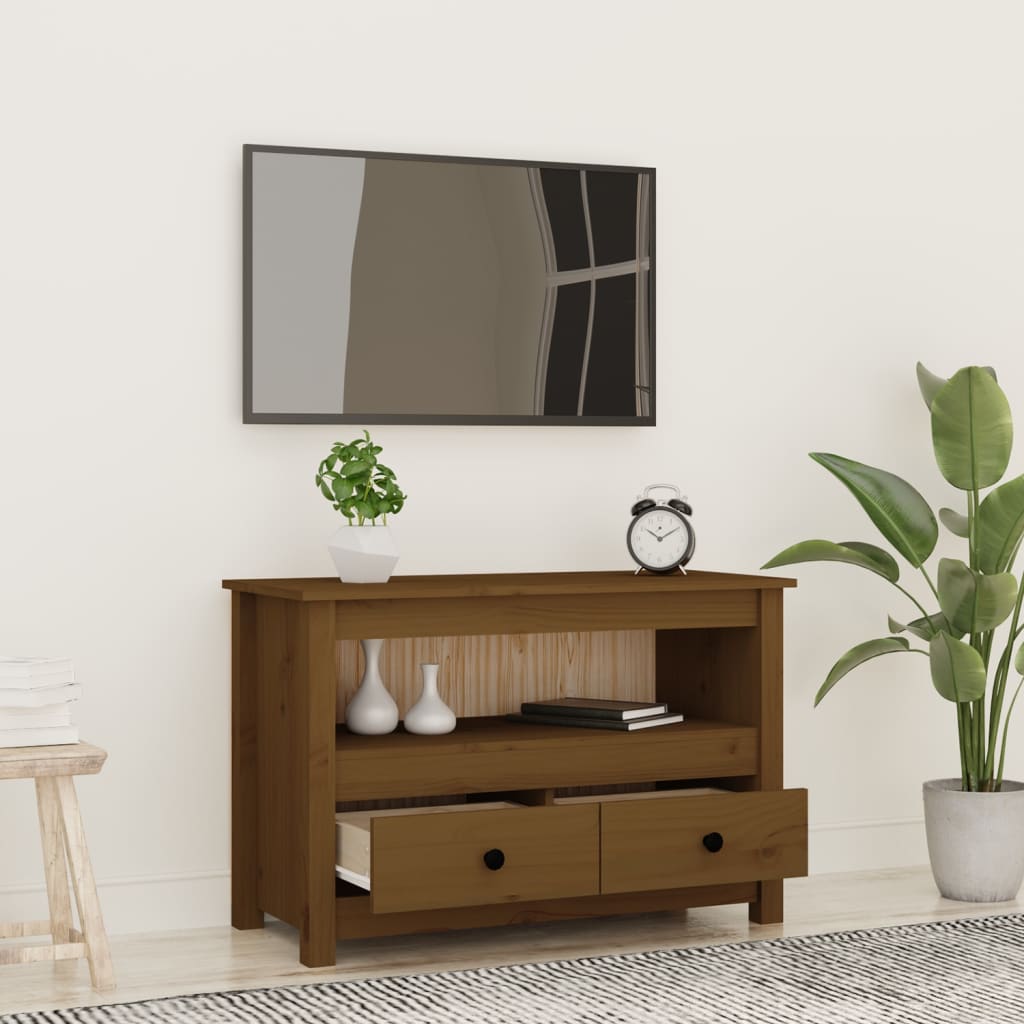 vidaXL Mueble de TV madera maciza de pino marrón miel 79x35x52 cm - Image 3