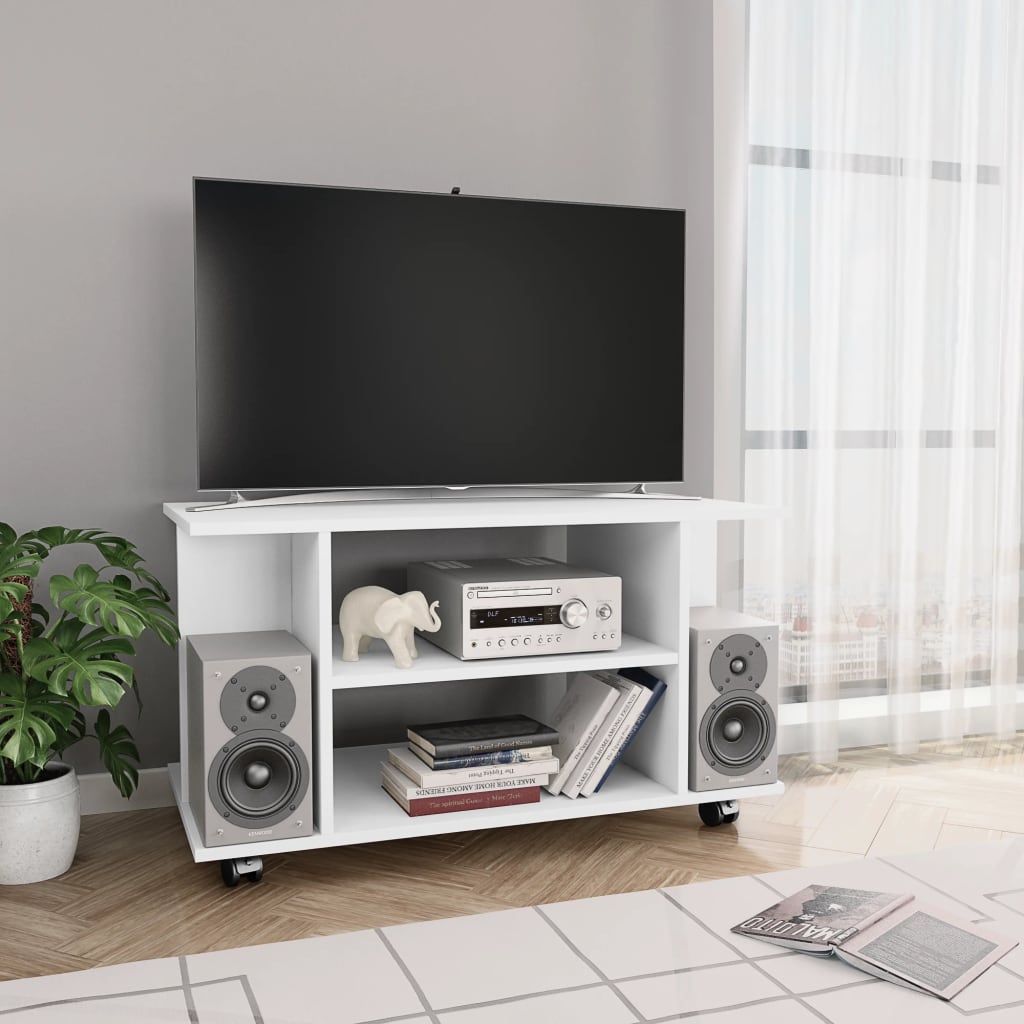 vidaXL Mueble de TV con ruedas madera de ingeniería blanco 80x40x45 cm