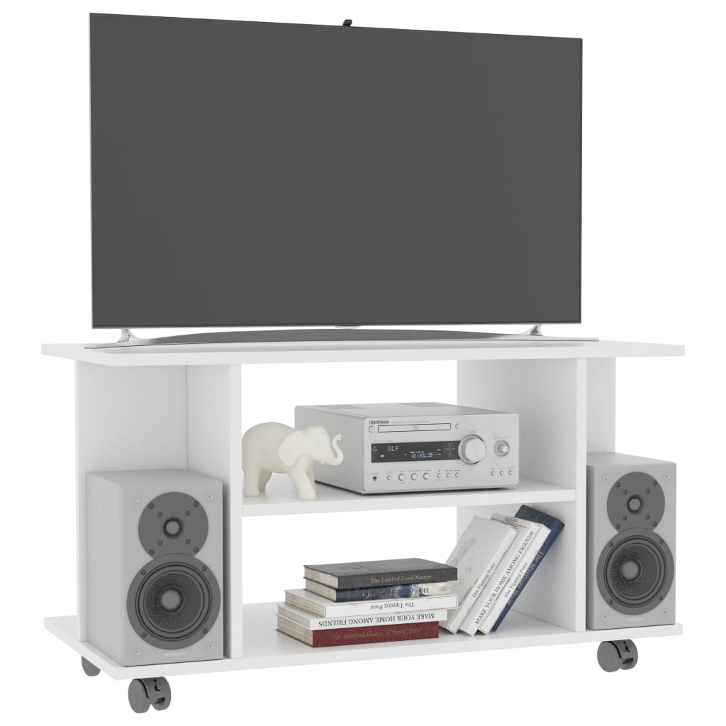 vidaXL Mueble de TV con ruedas madera de ingeniería blanco 80x40x45 cm - Image 3