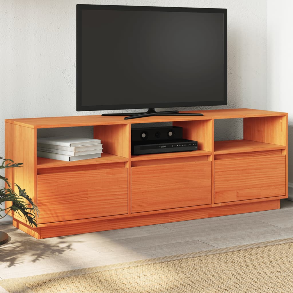 vidaXL Mueble de TV madera maciza de pino marrón cera 140x37x50 cm