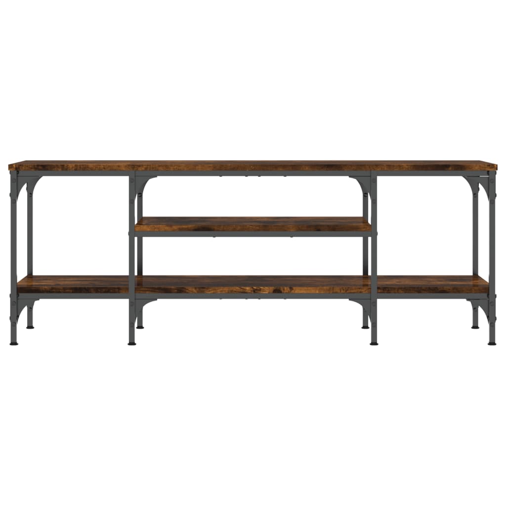 vidaXL Mueble TV madera ingeniería y hierro roble ahumado 121x35x45 cm - Image 4