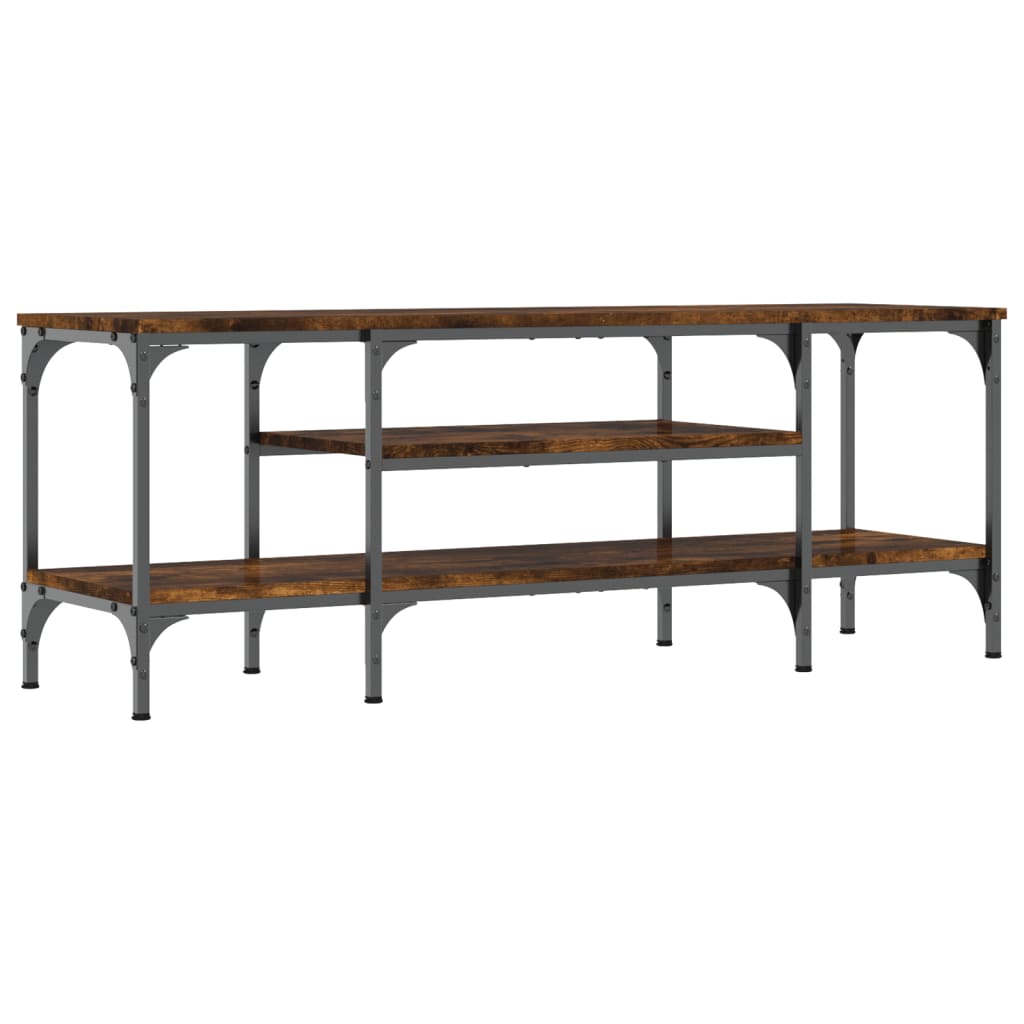 vidaXL Mueble TV madera ingeniería y hierro roble ahumado 121x35x45 cm - Image 6