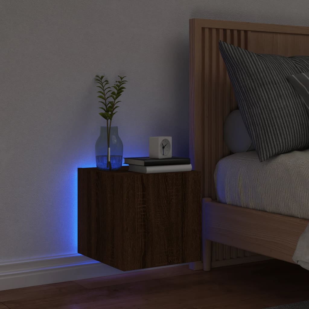 vidaXL Mueble de TV de pared con luces LED roble marrón 30,5x35x30 cm - Image 4