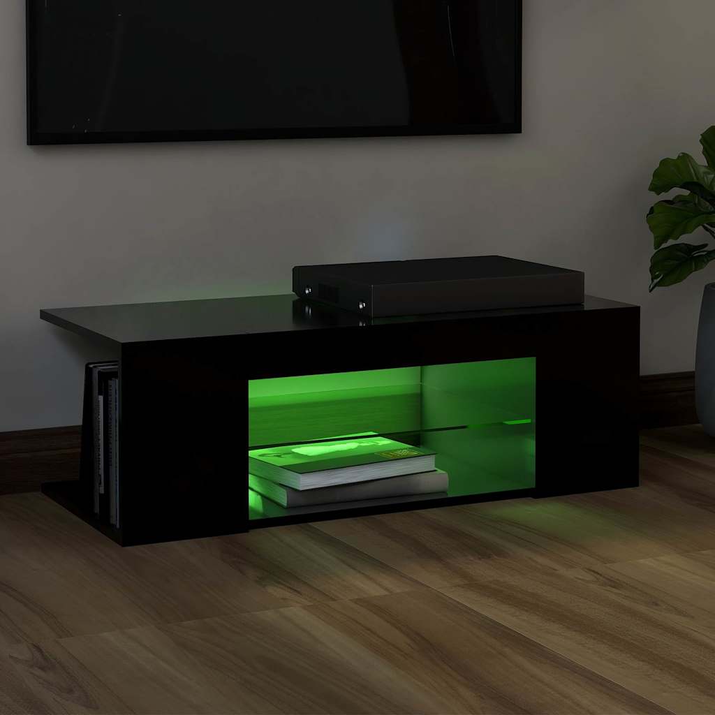 vidaXL Mueble de TV con luces LED negro 90x39x30 cm - Image 4