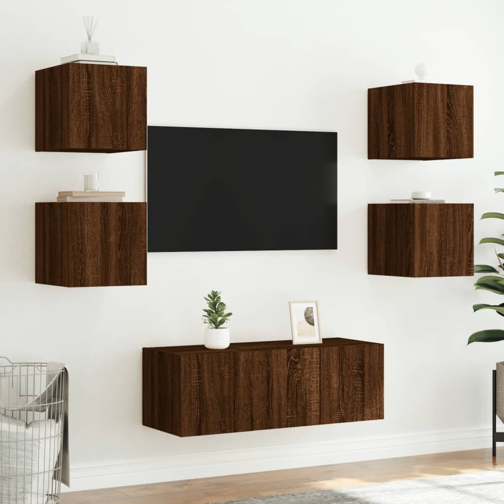 vidaXL Mueble de TV de pared con luces LED roble marrón 30,5x35x30 cm - Image 6