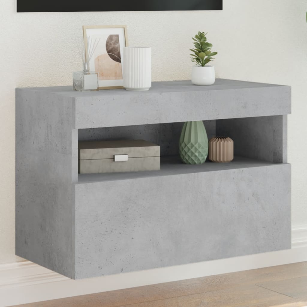 vidaXL Mueble de TV de pared con luces LED gris hormigón 60x30x40 cm