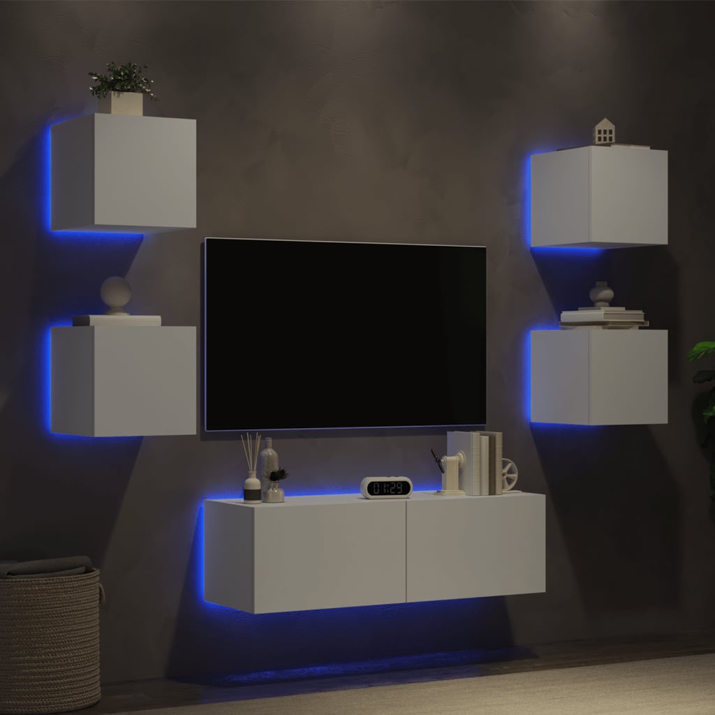 vidaXL Muebles de TV de pared con luces LED 5 piezas blanco