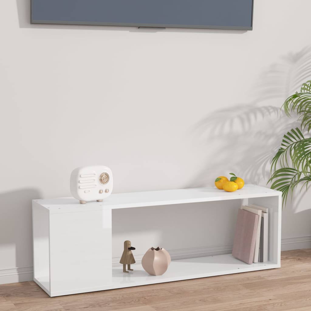 vidaXL Mueble para TV madera contrachapada blanco brillo 100x24x32 cm