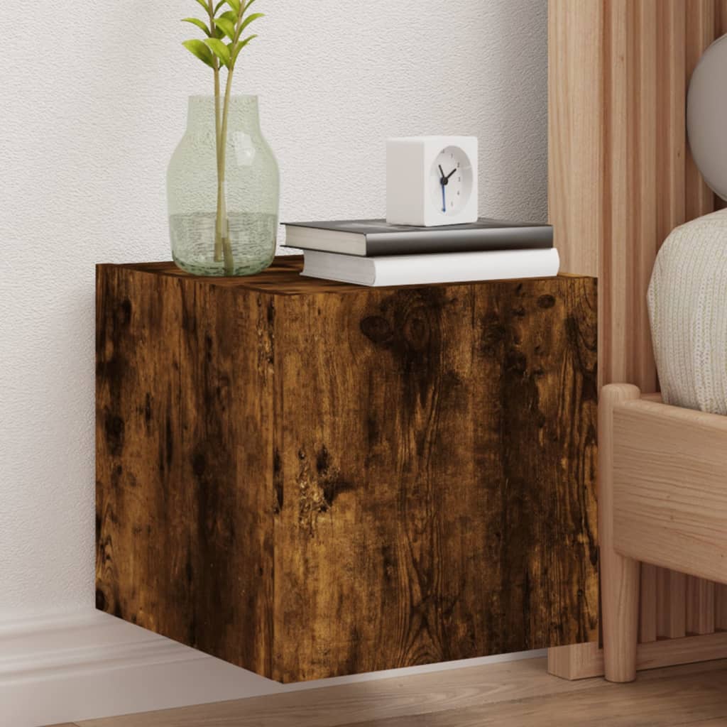 vidaXL Mueble de TV de pared con luces LED roble ahumado 30,5x35x30 cm
