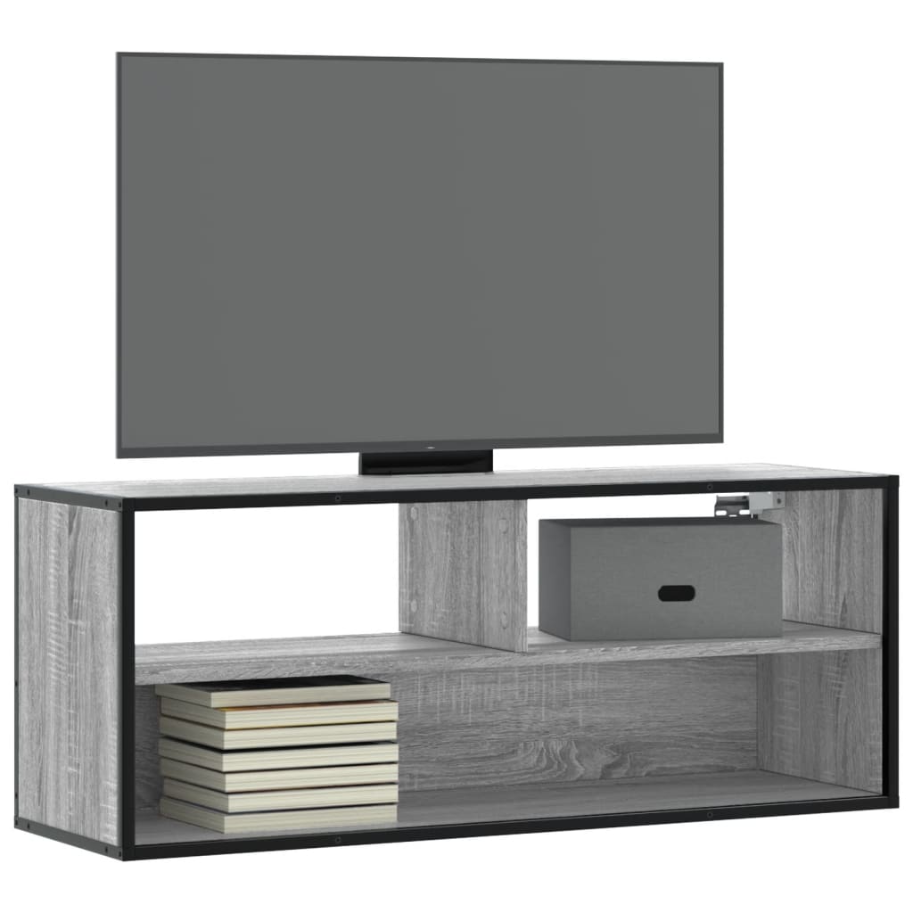 vidaXL Mueble de TV madera y metal roble ahumado 100x31x39,5 cm