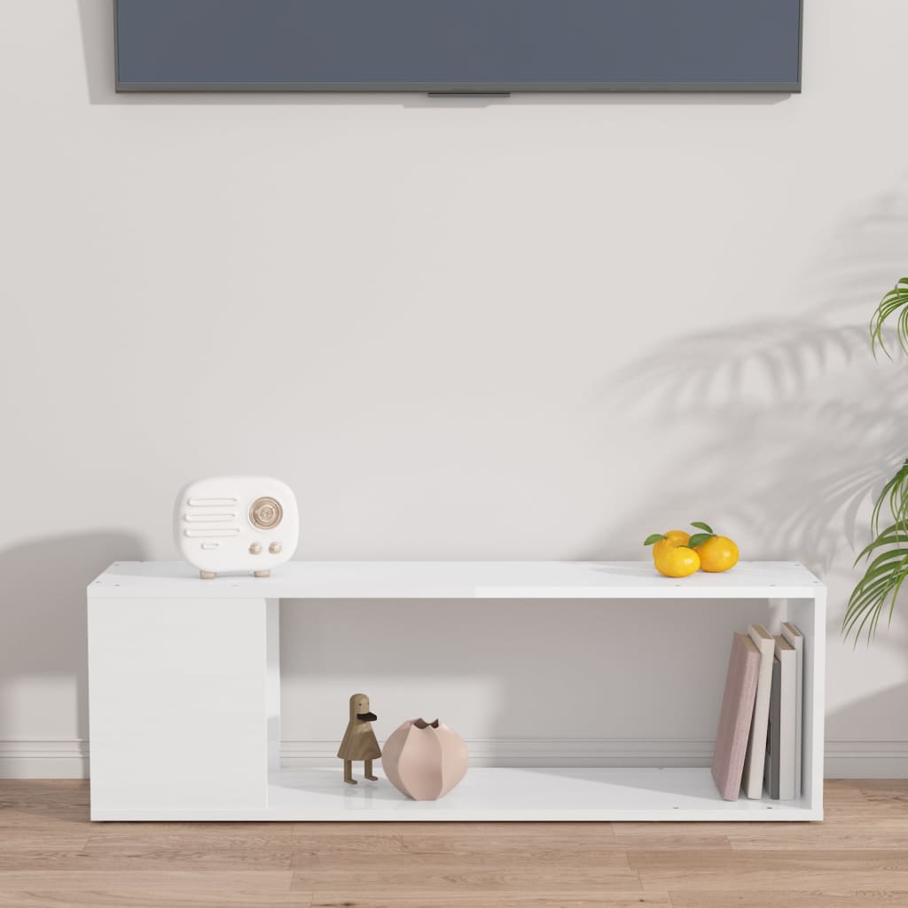vidaXL Mueble para TV madera contrachapada blanco brillo 100x24x32 cm - Image 5