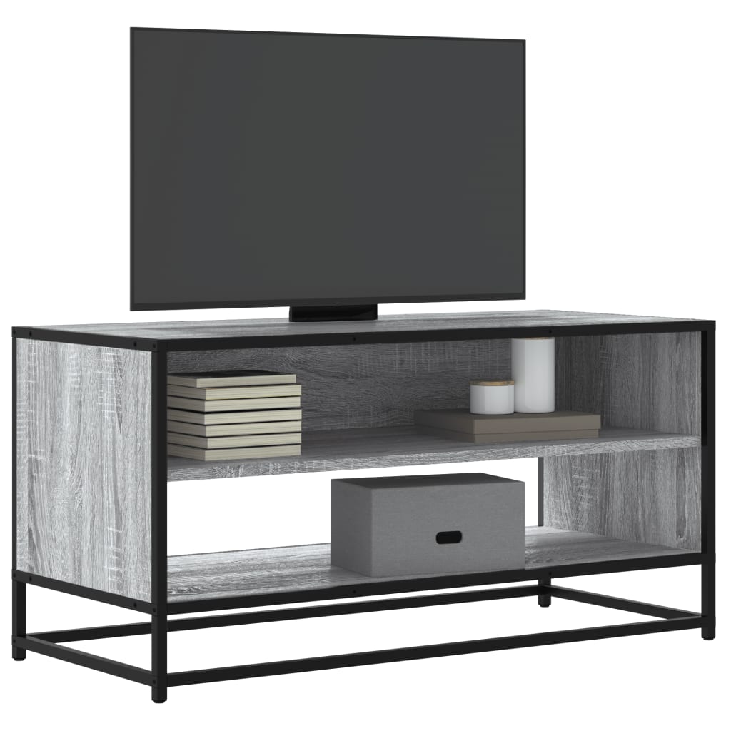 vidaXL Mueble TV madera ingeniería y metal roble ahumado 91x40x46 cm