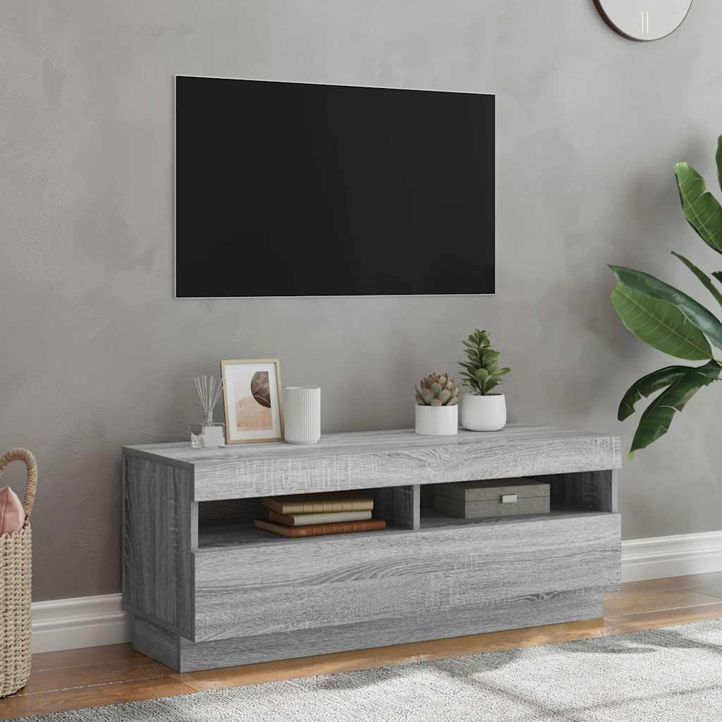 vidaXL Mueble de TV con luces LED gris Sonoma 100x35x40 cm