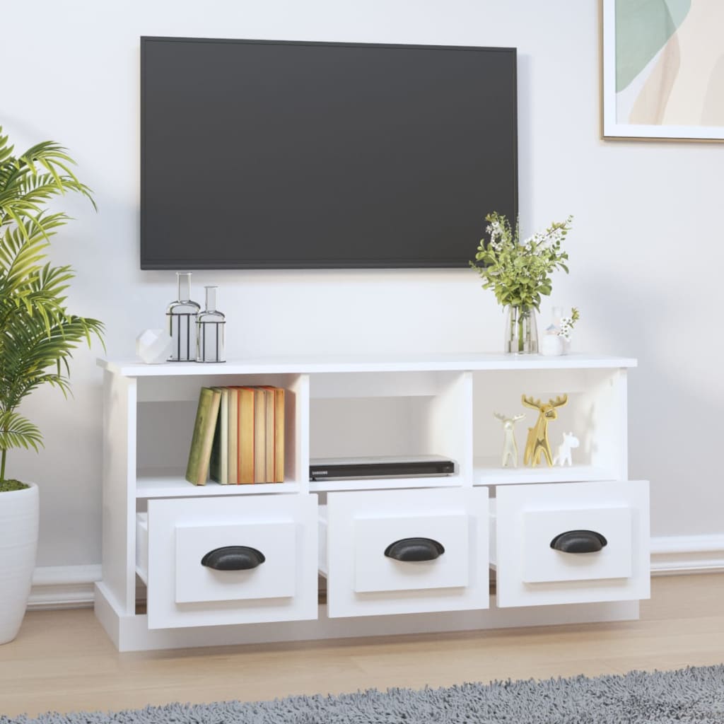 vidaXL Mueble de TV madera contrachapada blanco 100x35x50 cm - Image 3