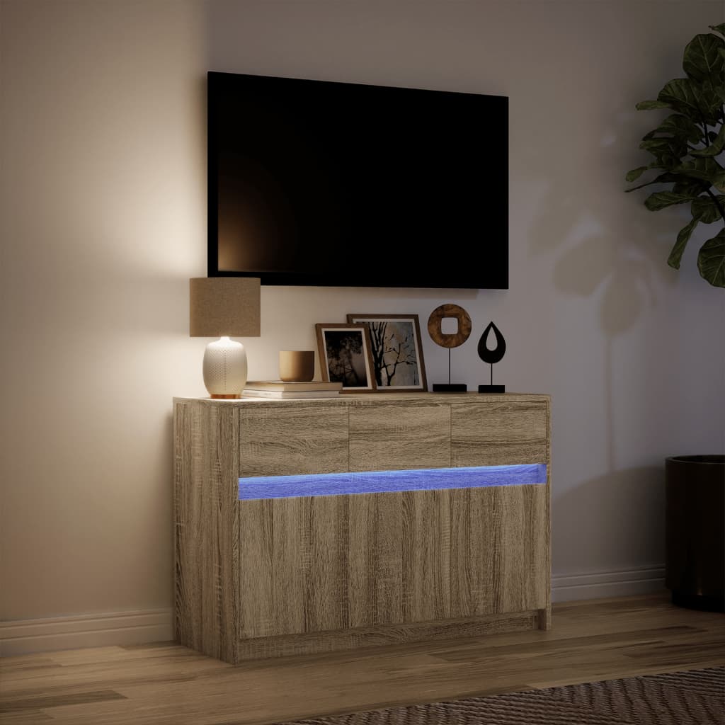 vidaXL Mueble de TV LED madera de ingeniería roble Sonoma 91x34x61 cm - Image 5