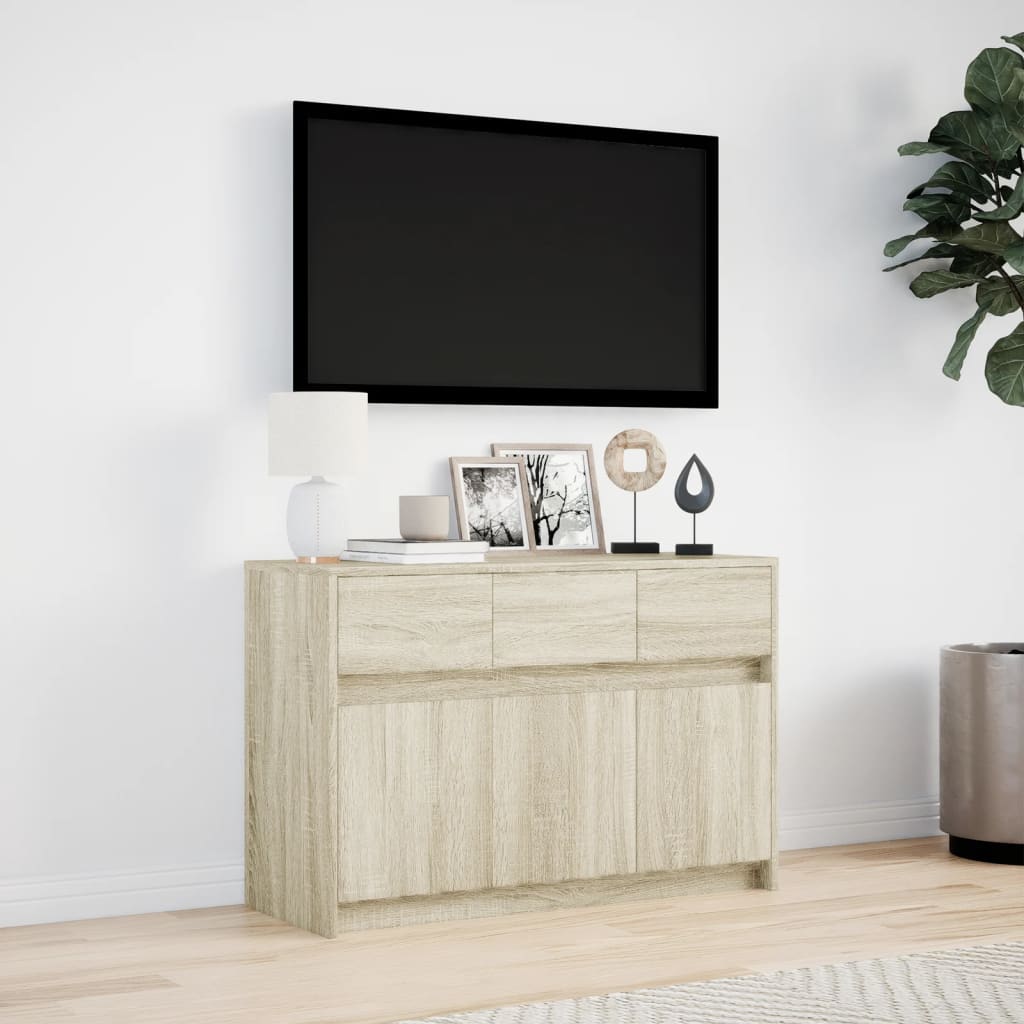 vidaXL Mueble de TV LED madera de ingeniería roble Sonoma 91x34x61 cm - Image 4