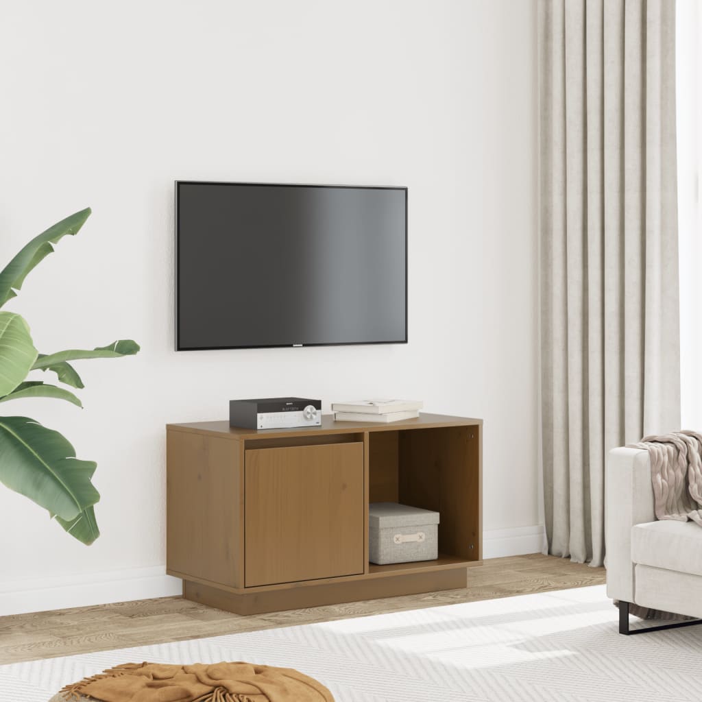 vidaXL Mueble de TV madera maciza de pino marrón miel 74x35x44 cm