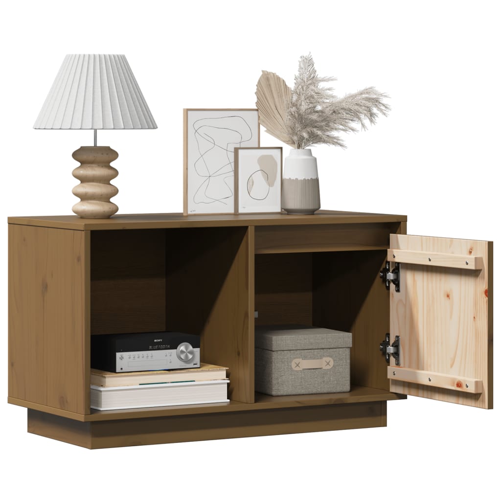 vidaXL Mueble de TV madera maciza de pino marrón miel 74x35x44 cm - Image 3