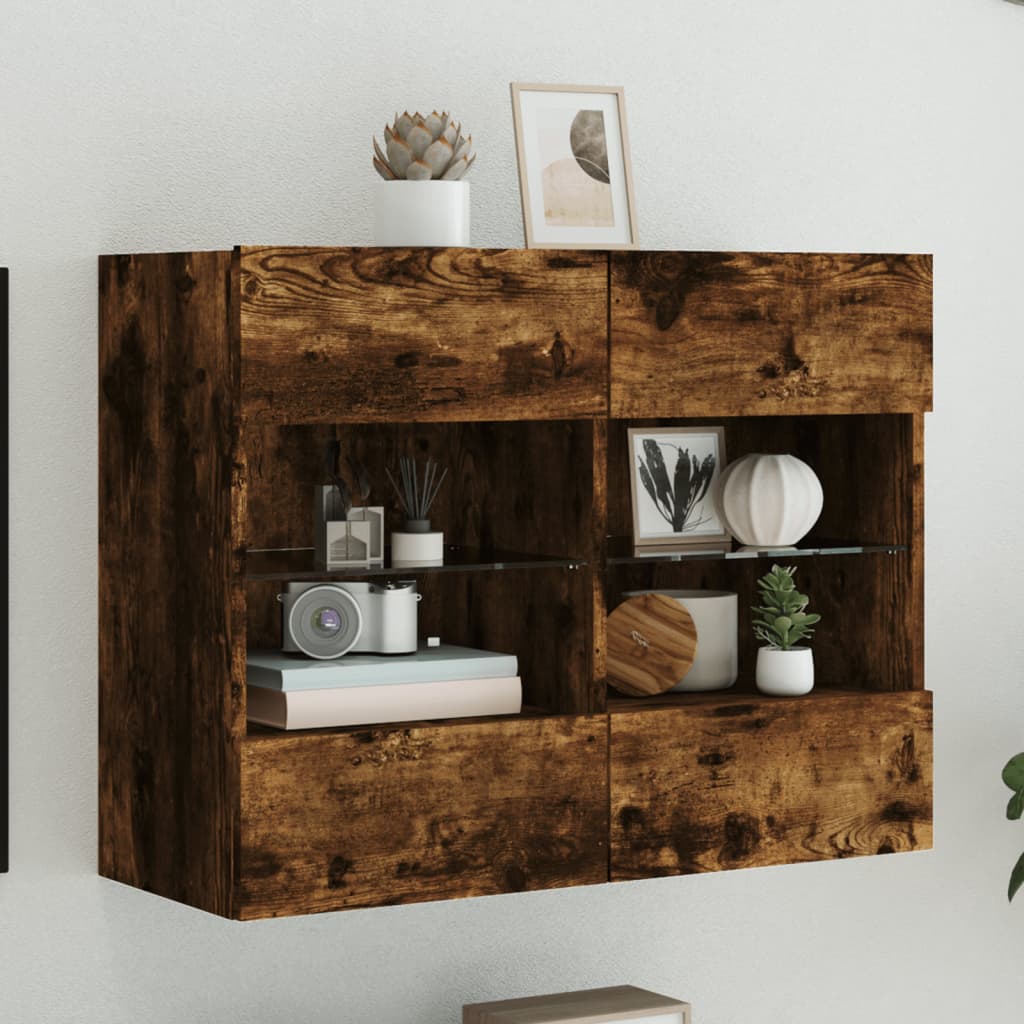 vidaXL Mueble TV de pared con luces LED roble ahumado 78,5x30x60,5 cm