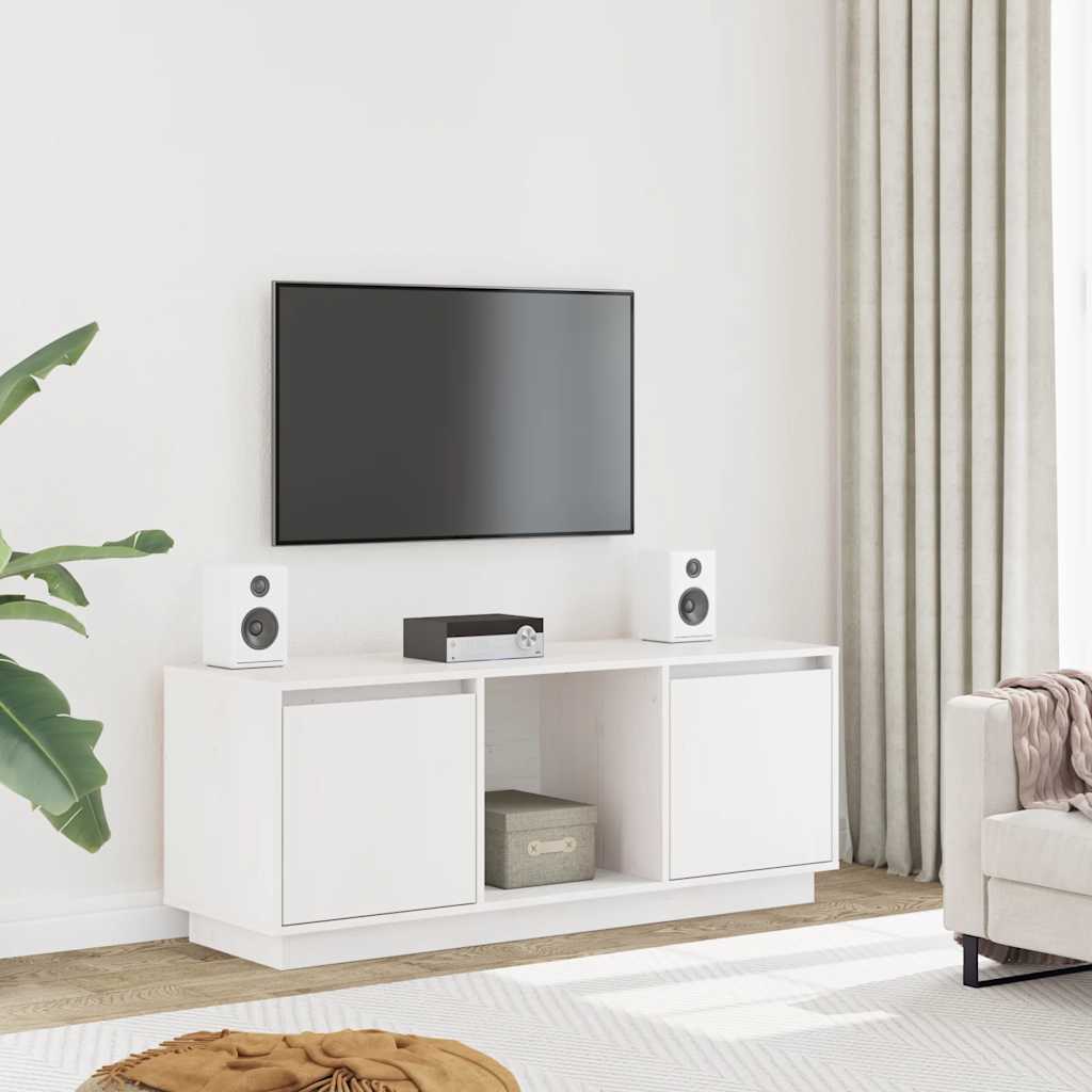 vidaXL Mueble para TV de madera maciza de pino blanco 110,5x35x44 cm