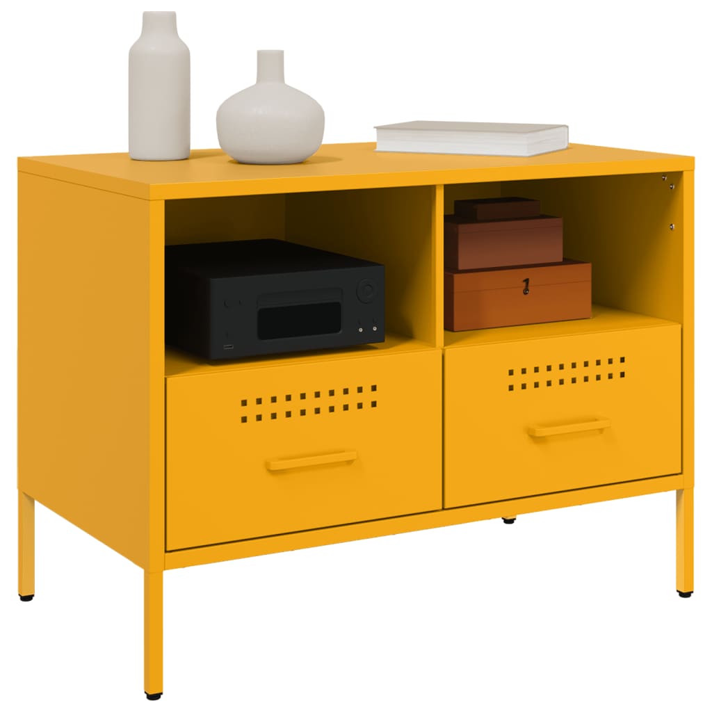 vidaXL Muebles para TV 2 unidades acero amarillo mostaza 68x39x50,5 cm - Image 4
