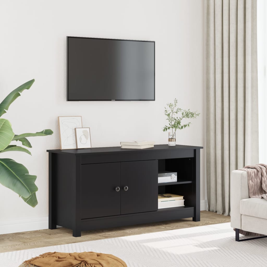 vidaXL Mueble de TV de madera maciza de pino negro 103x36,5x52 cm