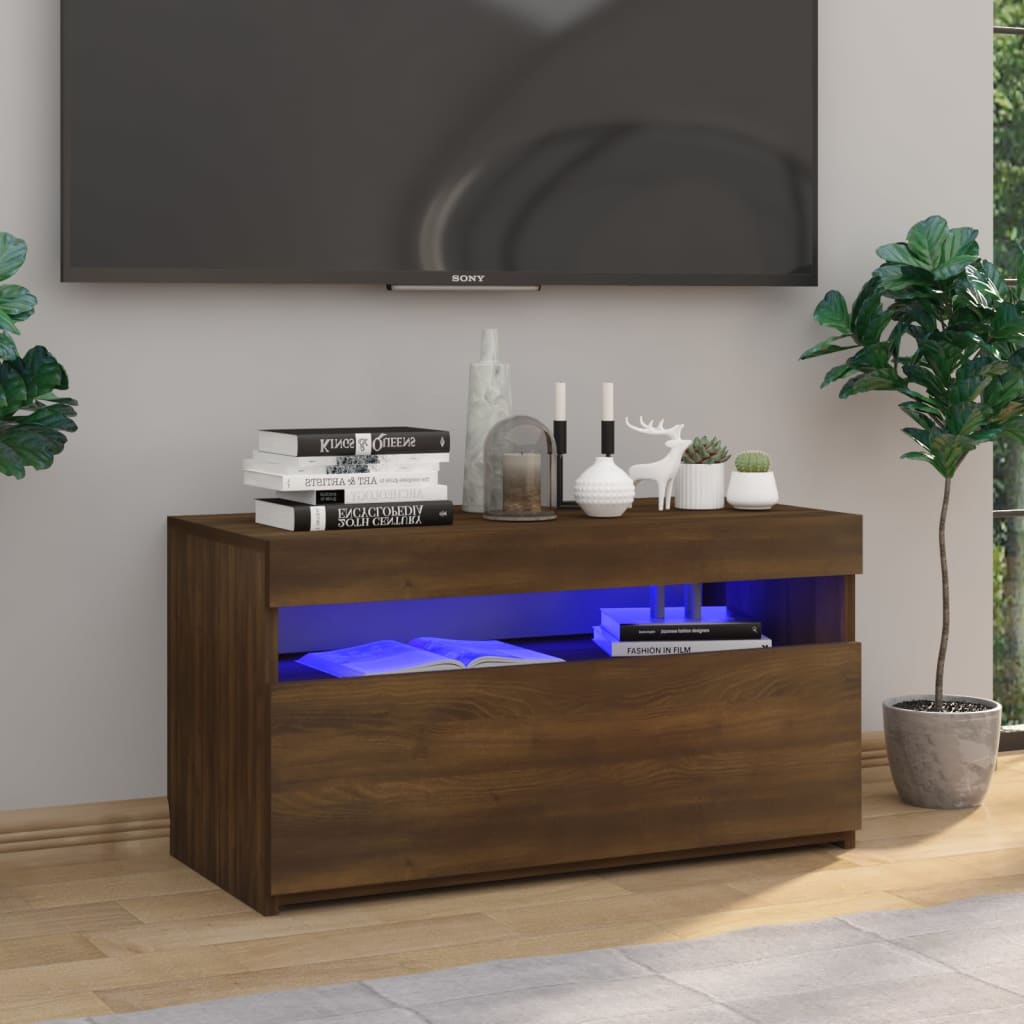 vidaXL Mueble de TV con luces LED roble marrón 75x35x40 cm