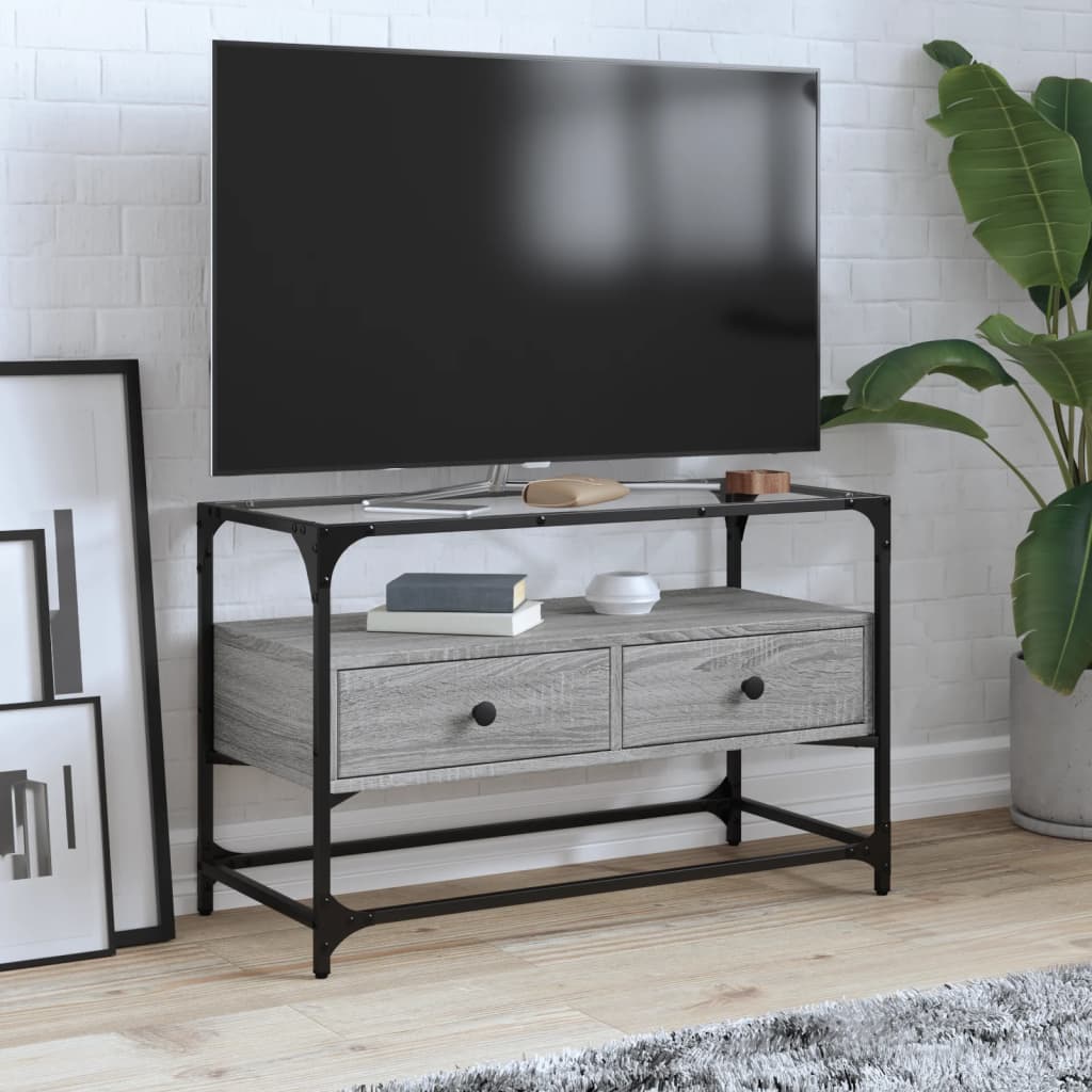vidaXL Mueble TV cristal y madera ingeniería gris Sonoma 80x35x51 cm