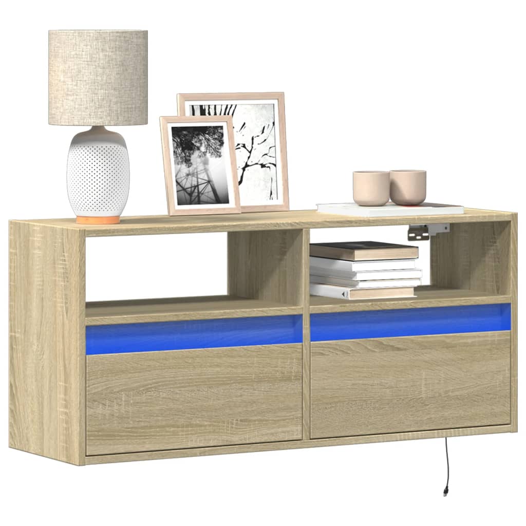 vidaXL Mueble de TV de pared con luces LED roble Sonoma 100x31x45 cm