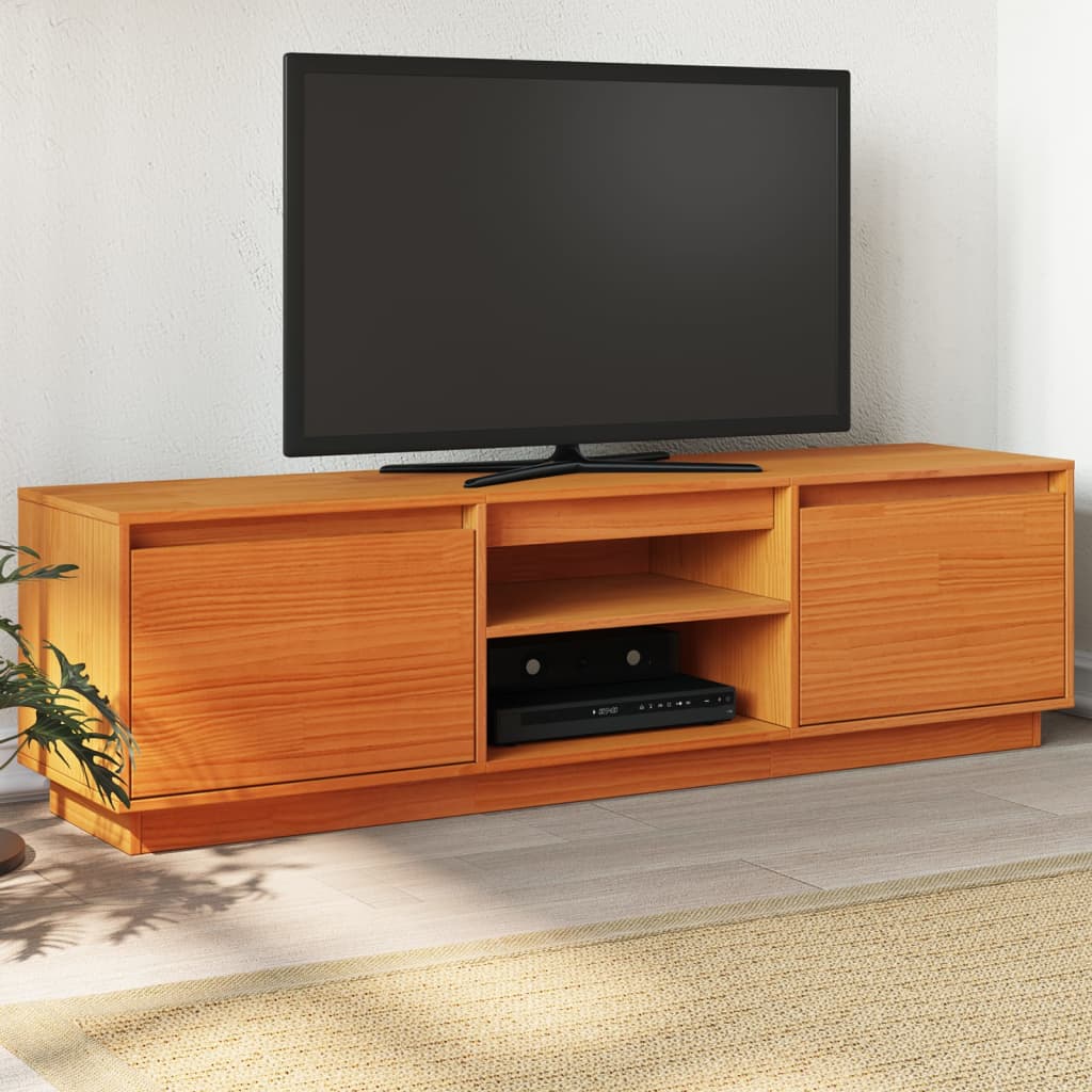 vidaXL Mueble de TV madera maciza de pino marrón cera 140x35x40 cm