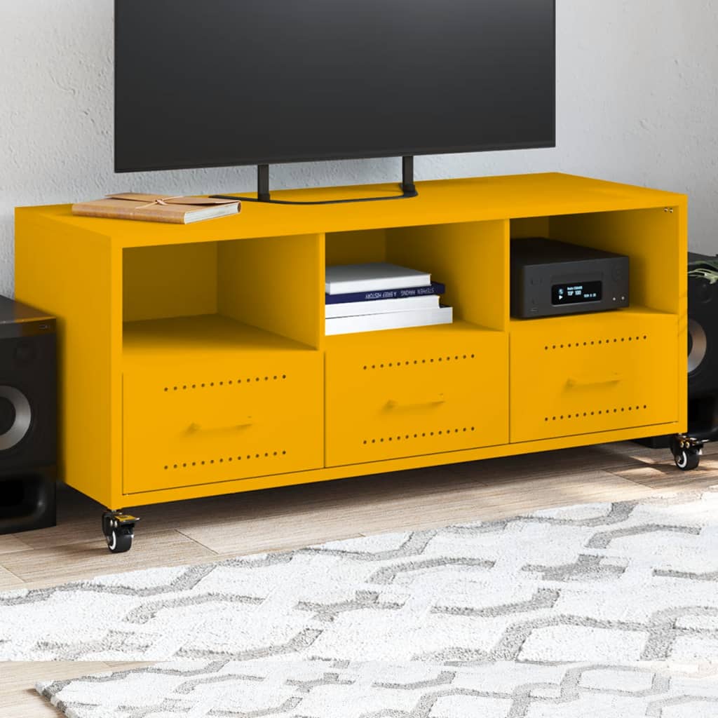 vidaXL Mueble para TV acero laminado en frío amarillo 100,5x39x43,5 cm