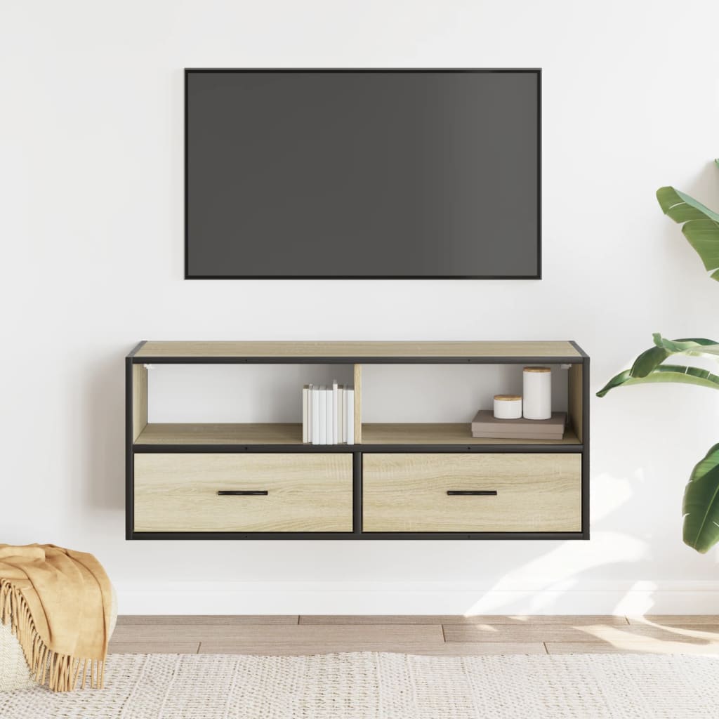 vidaXL Mueble TV madera ingeniería y metal roble Sonoma 100x31x39,5 cm - Image 3