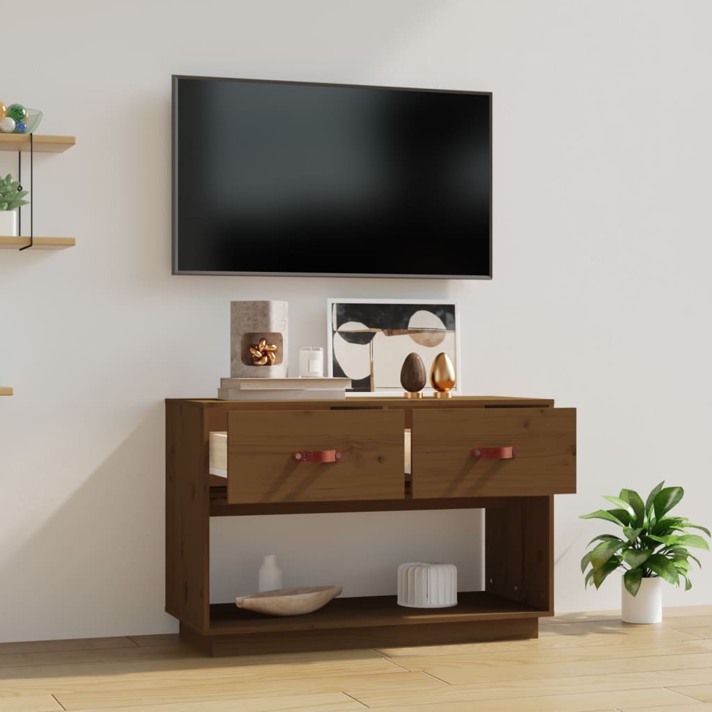 vidaXL Mueble de TV madera maciza de pino marrón miel 90x40x60 cm - Image 3