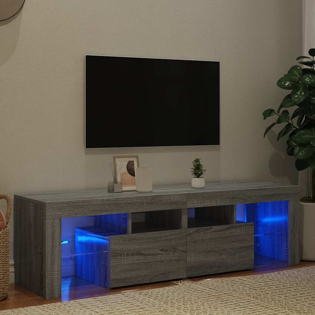 vidaXL Mueble de TV con luces LED gris Sonoma 140x36,5x40 cm - Image 3