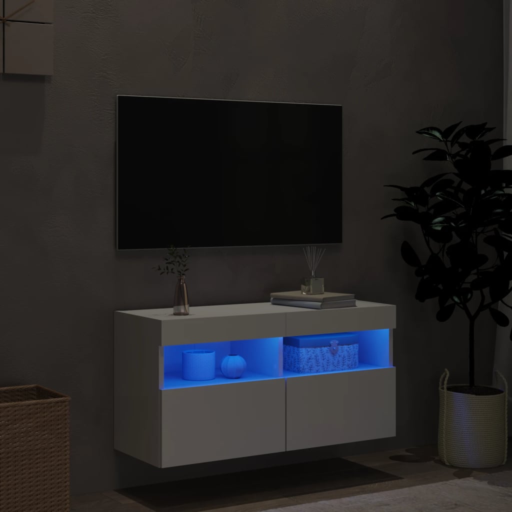 vidaXL Mueble de TV de pared con luces LED blanco 80x30x40 cm - Image 4