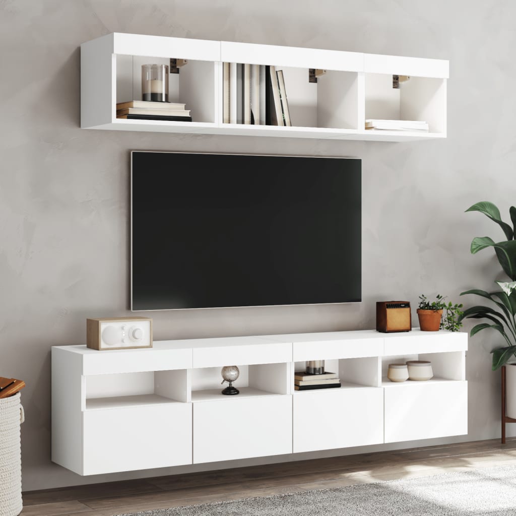 vidaXL Mueble de TV de pared con luces LED blanco 80x30x40 cm - Image 6