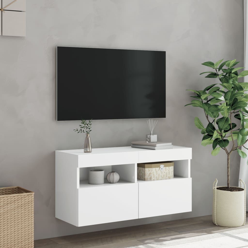 vidaXL Mueble de TV de pared con luces LED blanco 80x30x40 cm - Image 5